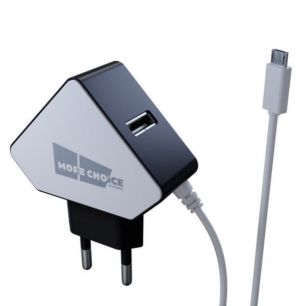 Купить  СЗУ СЗУ 2USB 1.5A для micro USB со встроенным кабелем More choice NC42m (White Black)
